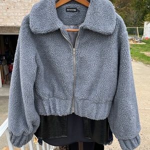 Pretty little thing dark grey Sherpa zip up bomber. Size USA 2.